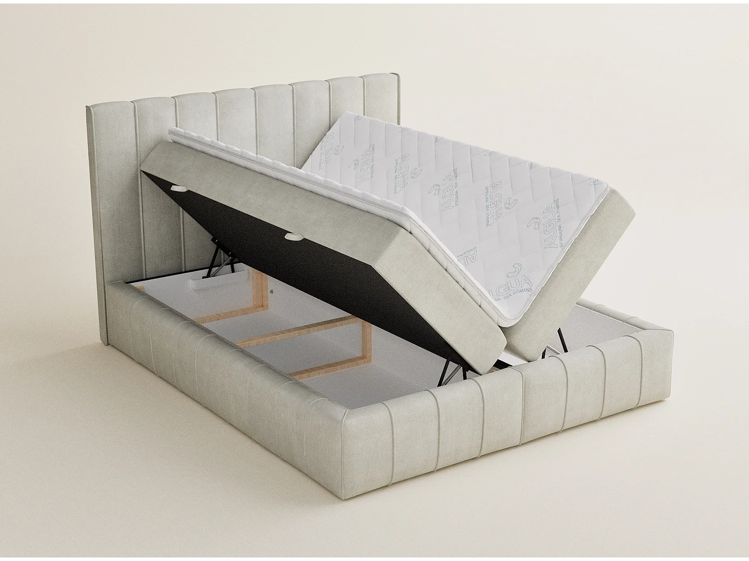 Lit boxspring avec rangement MORETTI - matelas - surmatelas - 200x200 cm - creme