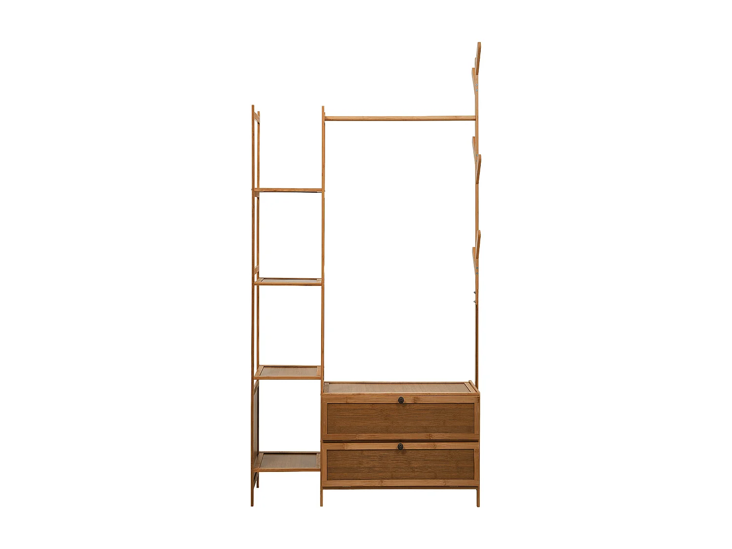 81cm Wooden Coat Rack with Cabinets, Hooks & Side Shelves - Brown