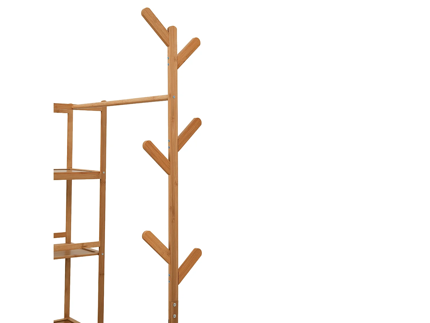81cm Wooden Coat Rack with Cabinets, Hooks & Side Shelves - Brown