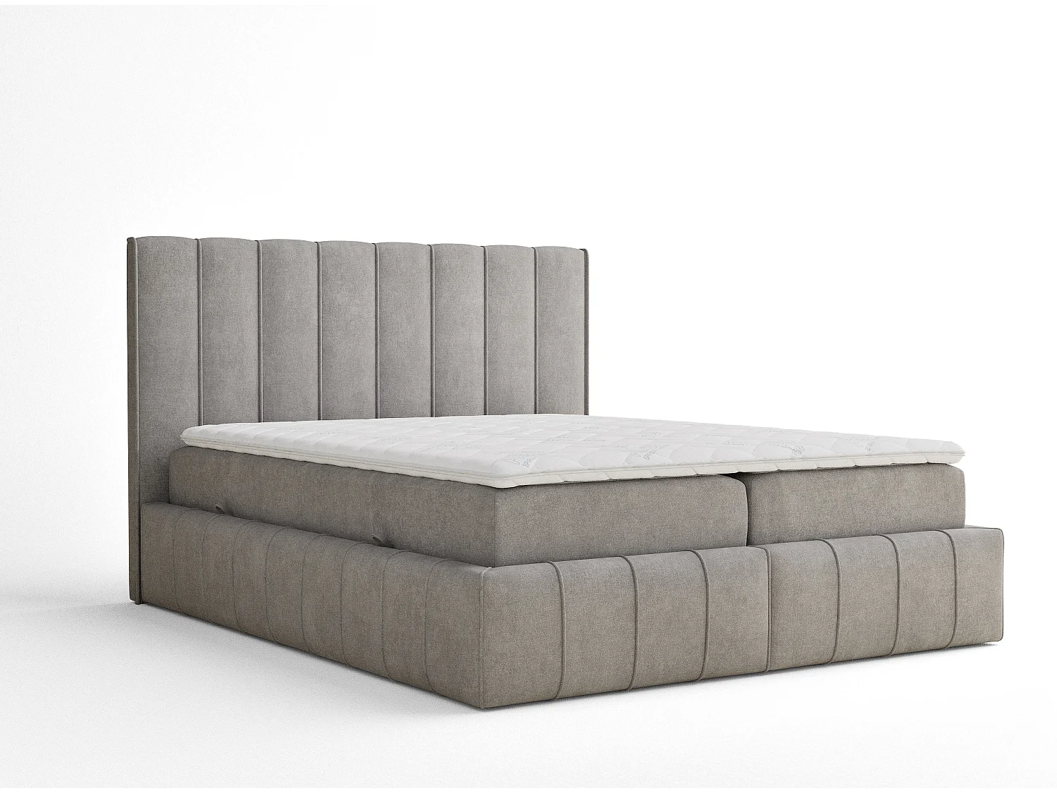 Lit boxspring avec rangement MORETTI - matelas - surmatelas - 180x200 cm - beige gris