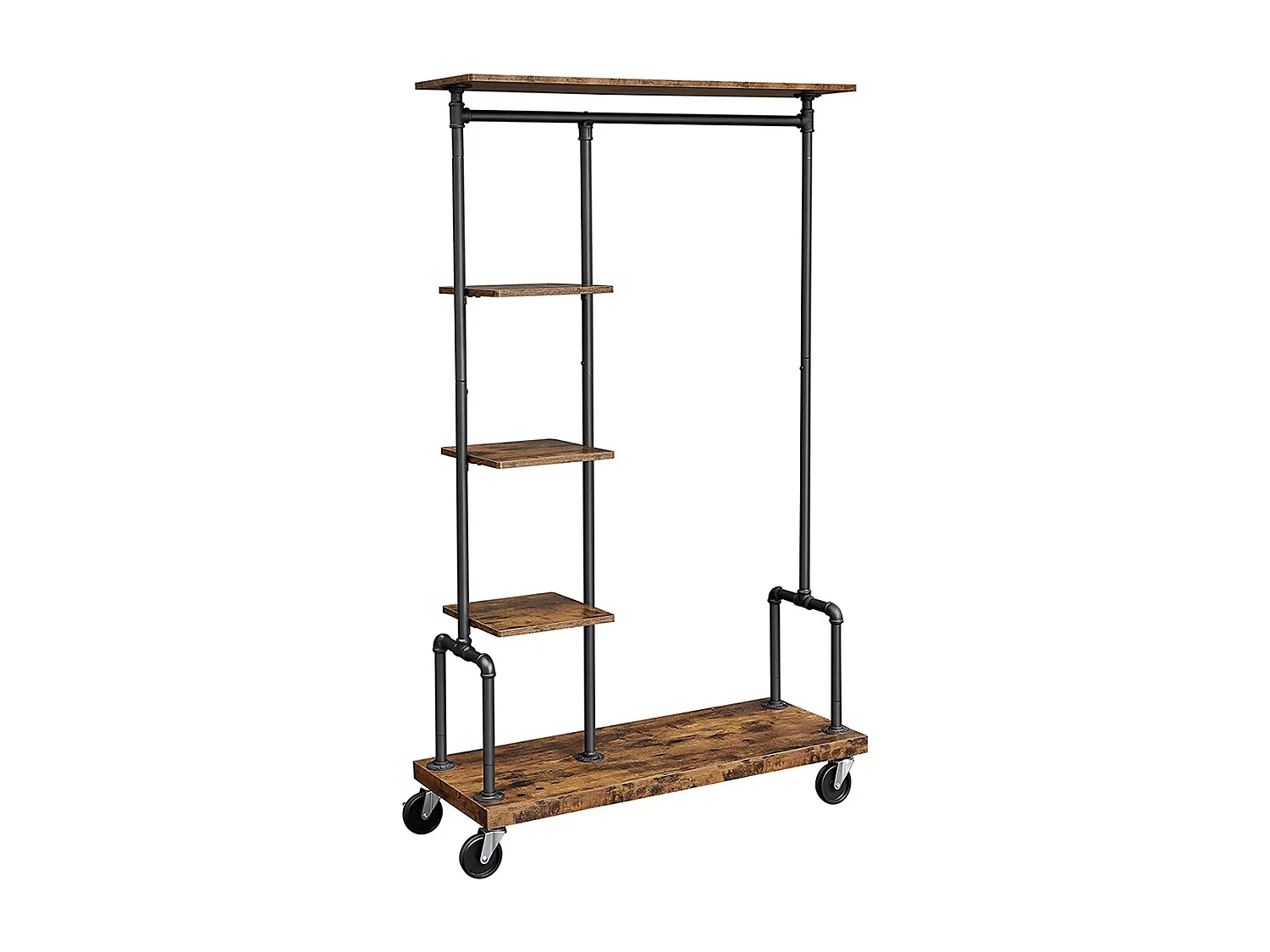Porte-vêtements, porte-vêtements sur roulettes, porte-vêtements à 5 niveaux avec tuyaux en métal, pour chambre à coucher, magasin, buanderie, salon, brun rustique