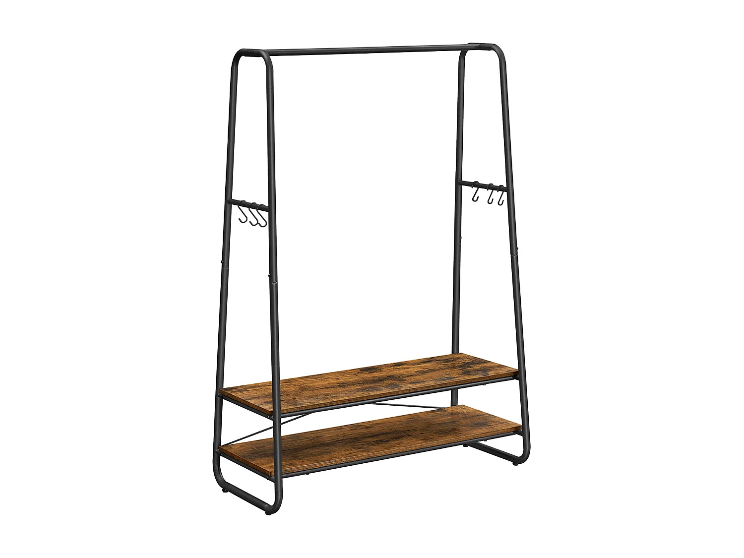 VASAGLE Kleiderstange, Heavy-Duty-Kleiderständer mit 2 Ablagen, 6 S-Haken und Stahlrahmen für das Schlafzimmer, industriell, rustikal braun und schwarz RGR112B01