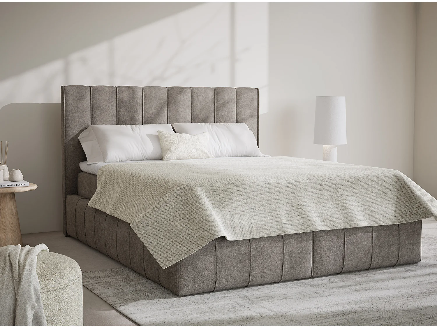 Lit boxspring avec rangement MORETTI - matelas - surmatelas - 160x200 cm - brun