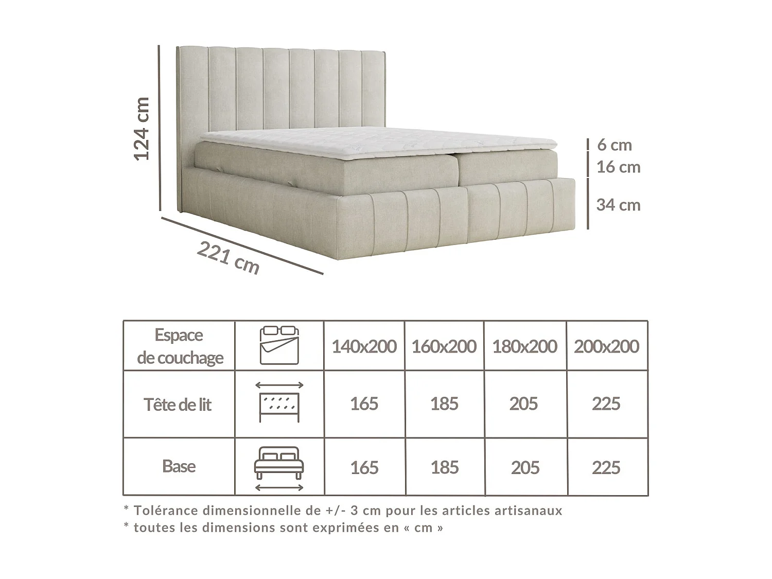 Lit boxspring avec rangement MORETTI - matelas - surmatelas - 160x200 cm - brun