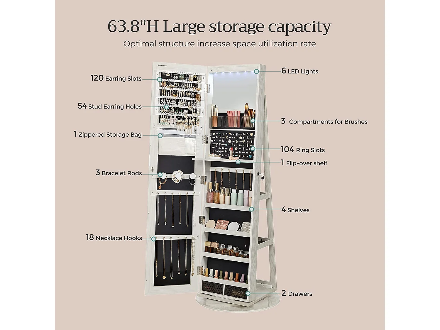 SONGMICS Armoire à bijoux JJC007W01
