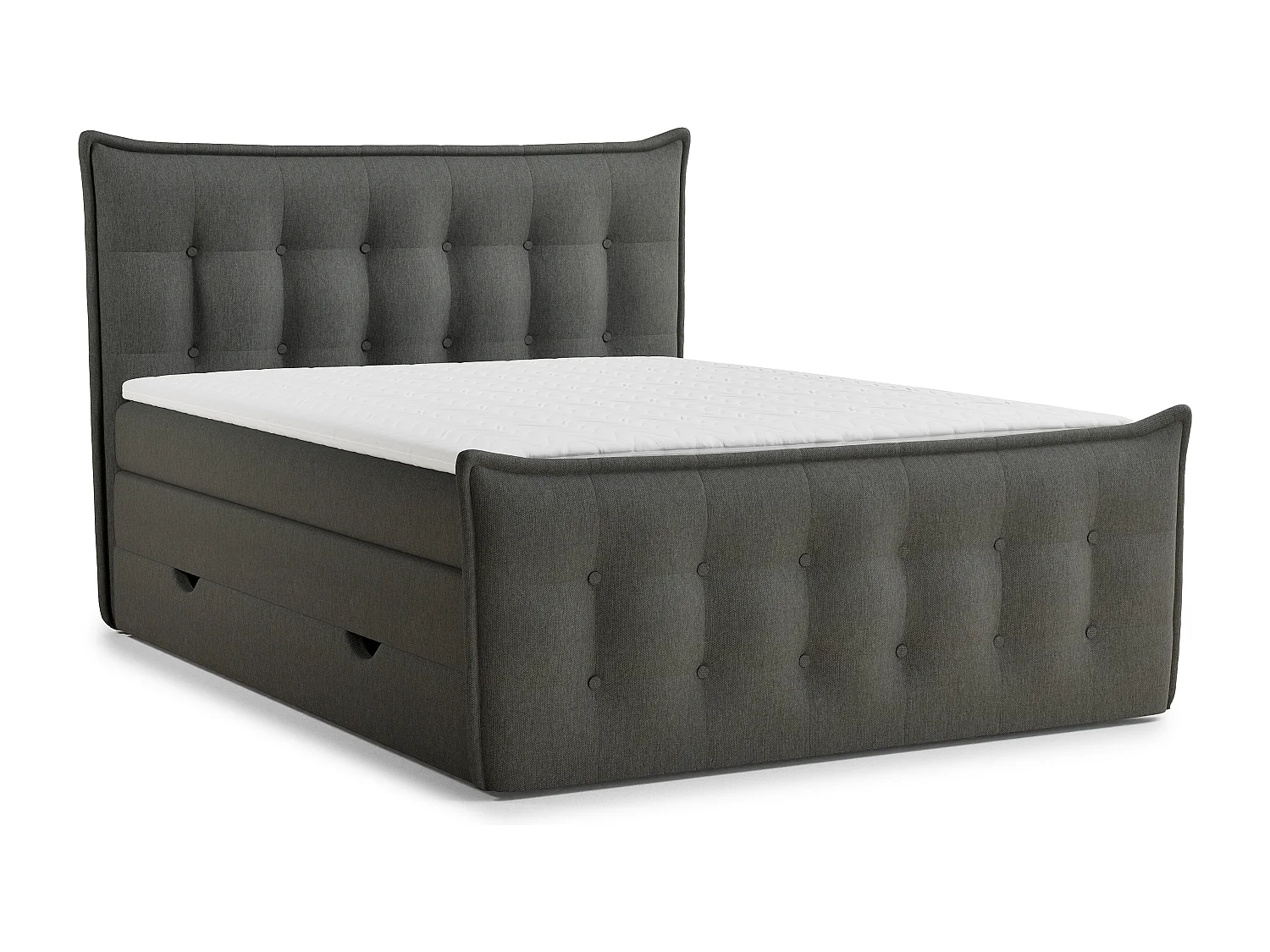 Łóżko boxspring z zagłówkiem + materac + topper - 160x200 cm - grafitowy - FATU