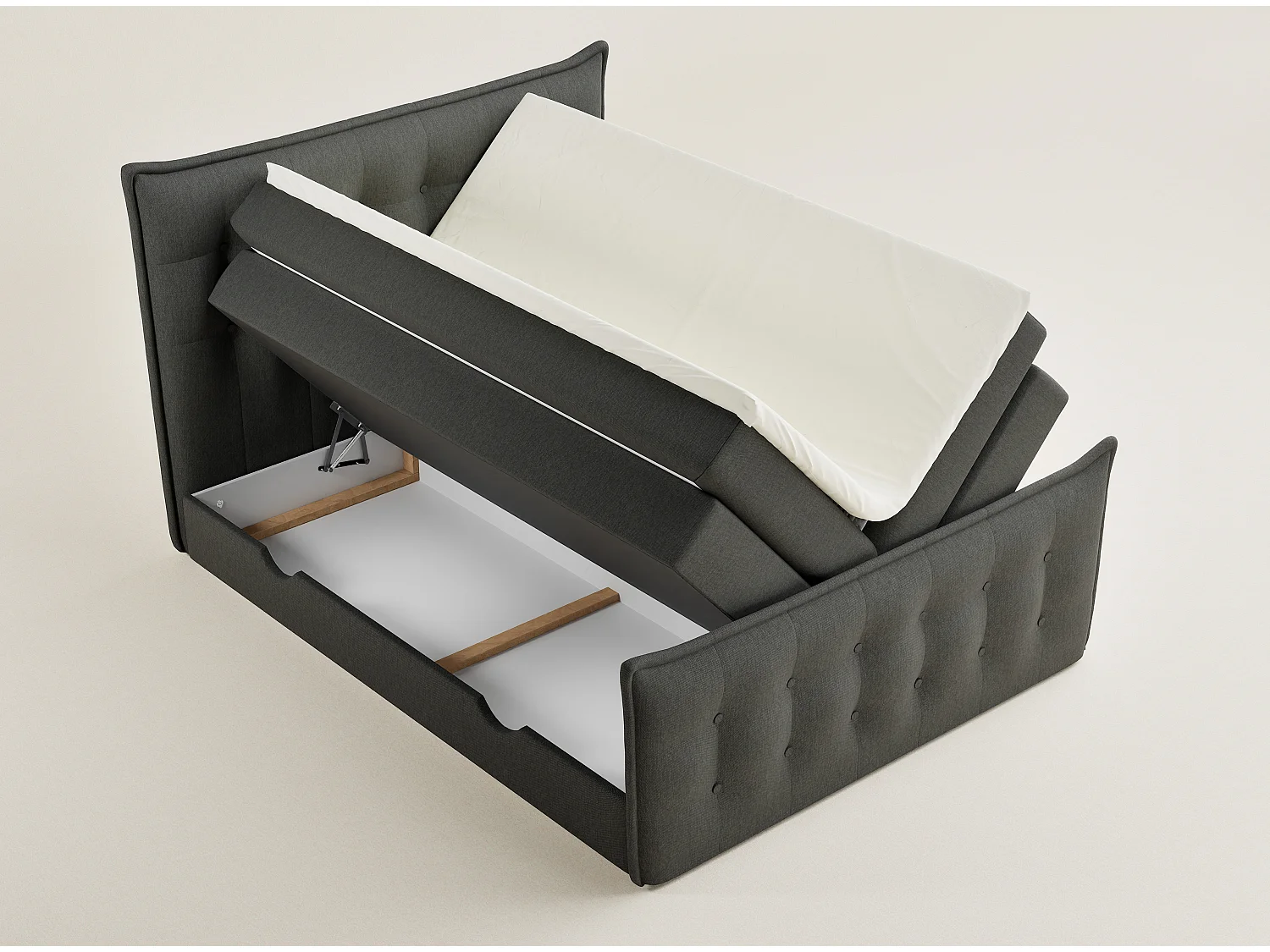 Łóżko boxspring z zagłówkiem + materac + topper - 160x200 cm - grafitowy - FATU