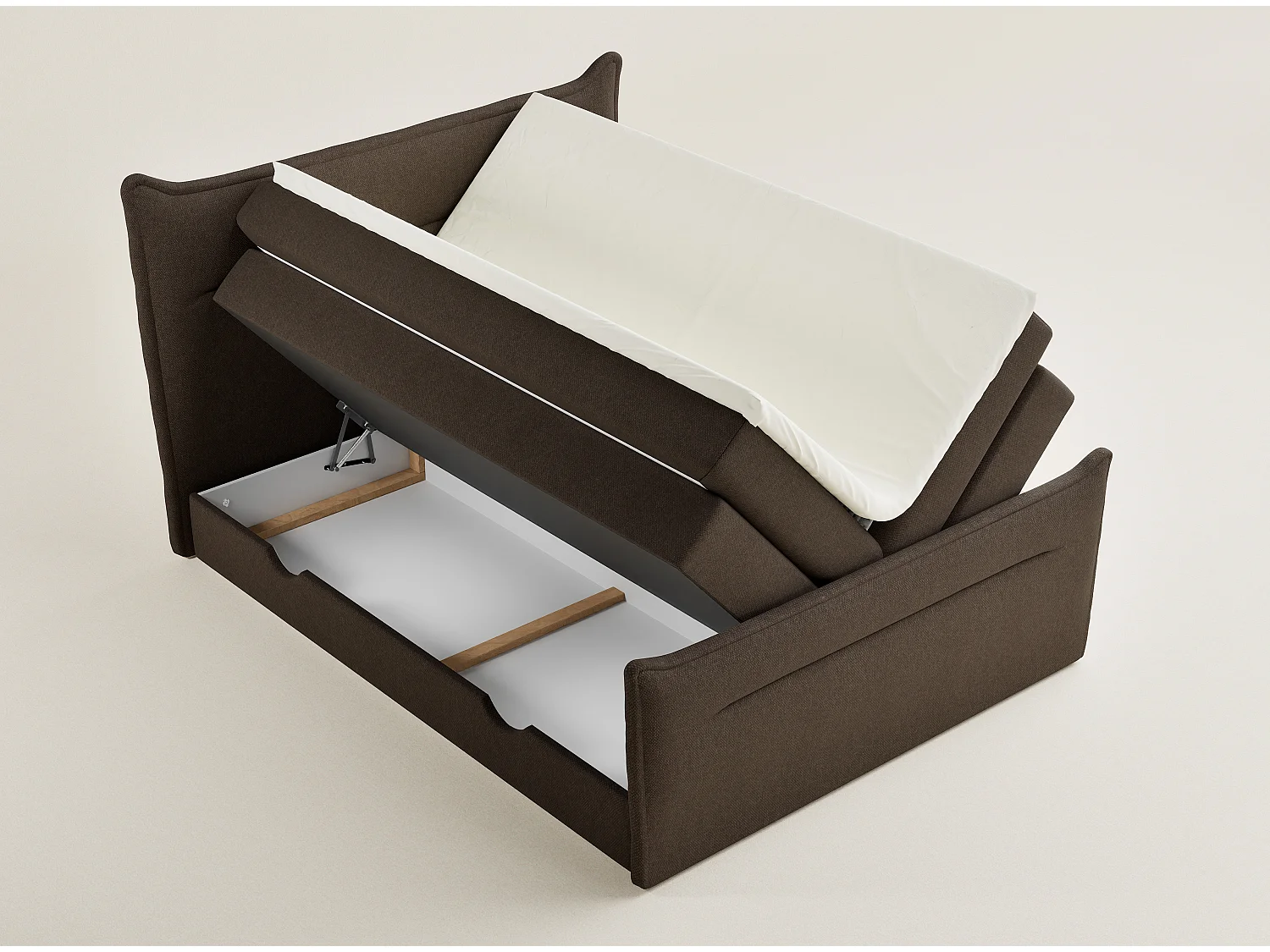 Łóżko boxspring z zagłówkiem + materac + topper - 140x200 cm - brązowy - PELINO