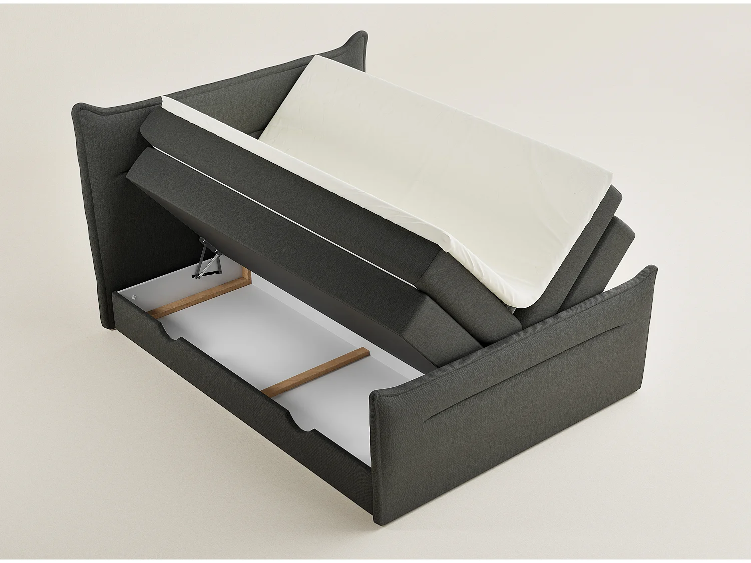 Łóżko boxspring z zagłówkiem + materac + topper - 140x200 cm - grafitowy - PELINO