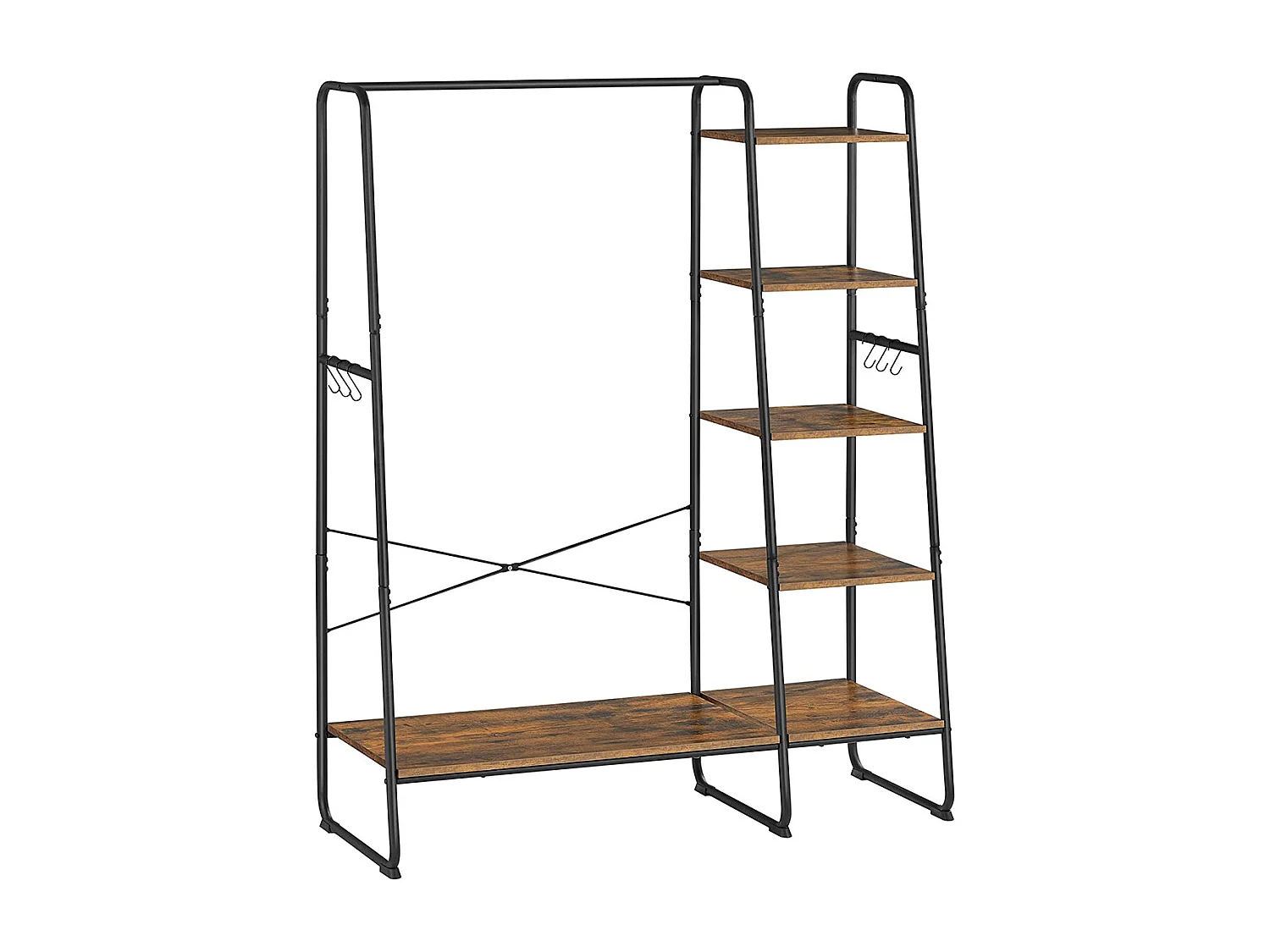 VASAGLE Rails à vêtements, racks à vêtements avec étagères à chaussures, racks de rangement à 5 niveaux, 6 crochets latéraux, pour la chambre à coucher, le salon,