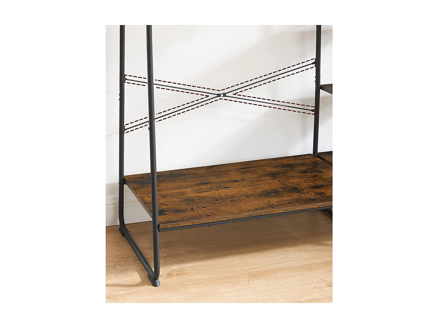 VASAGLE Rails à vêtements, racks à vêtements avec étagères à chaussures, racks de rangement à 5 niveaux, 6 crochets latéraux, pour la chambre à coucher, le salon,