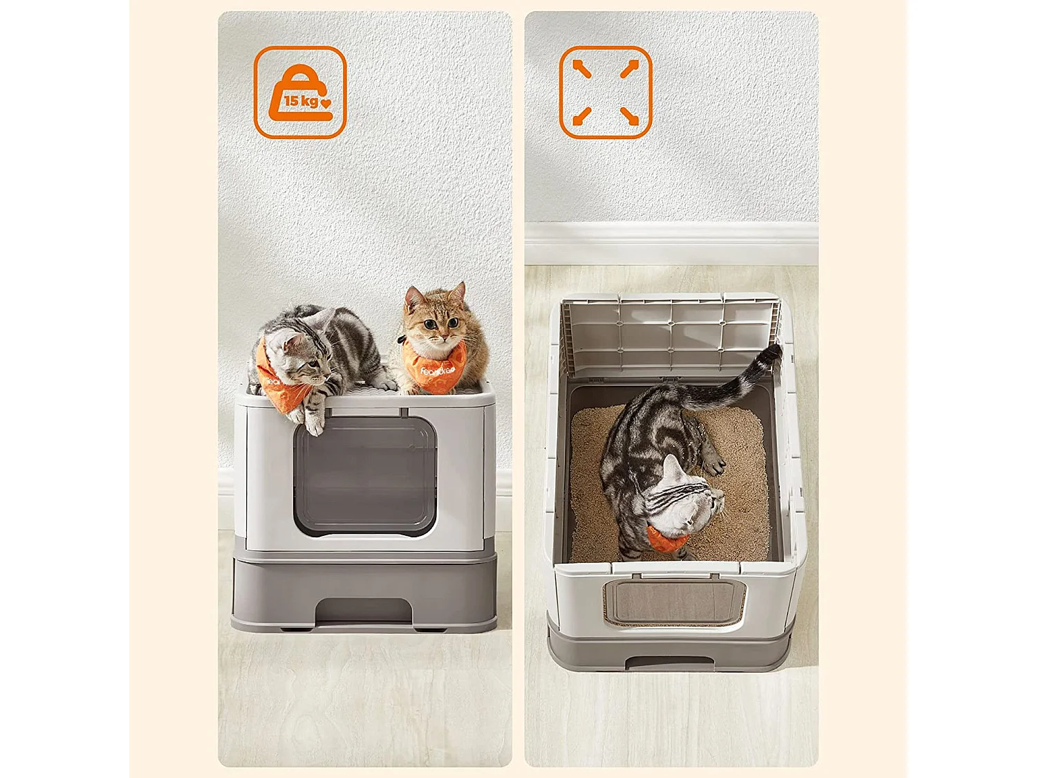 FEANDREA Kattebakke med låg til katte op til 15 kg Oatmeal Warm Grey