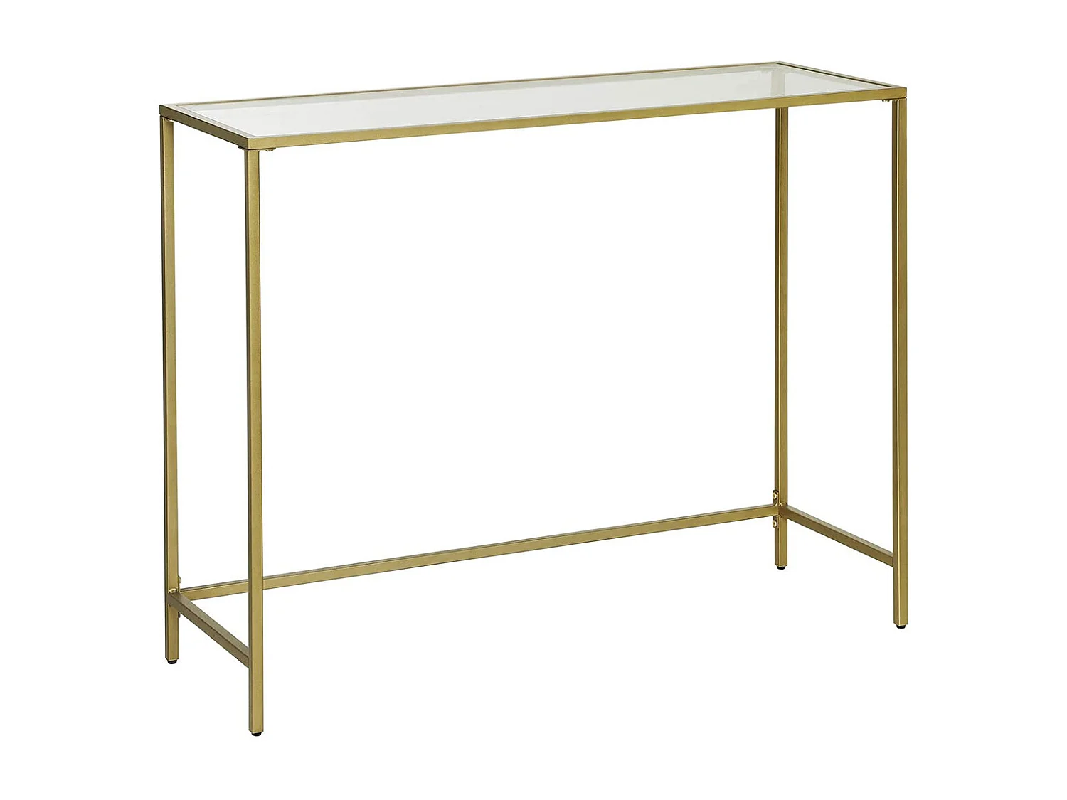VASAGLE Konsolbord, bord i hærdet glas, moderne sofa- eller entrébord, metalramme, robust, justerbare fødder, til stue, gang, gylden LGT26G