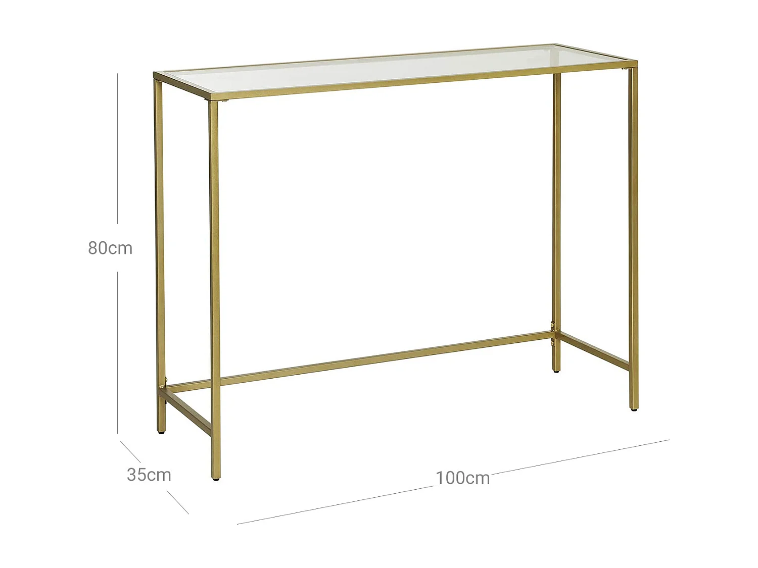 VASAGLE Konsolbord, bord i hærdet glas, moderne sofa- eller entrébord, metalramme, robust, justerbare fødder, til stue, gang, gylden LGT26G