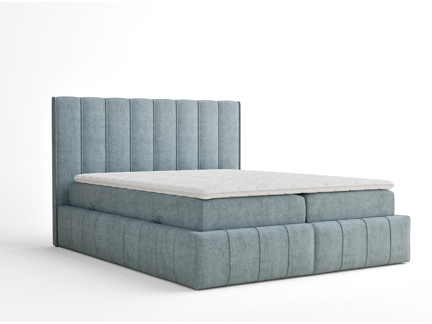 Lit boxspring avec rangement MORETTI - matelas - surmatelas - 140x200 cm - bleu clair