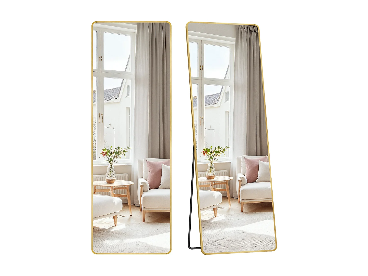 Rektangulært spejl i fuld længde 160 x 50 cm lys guld