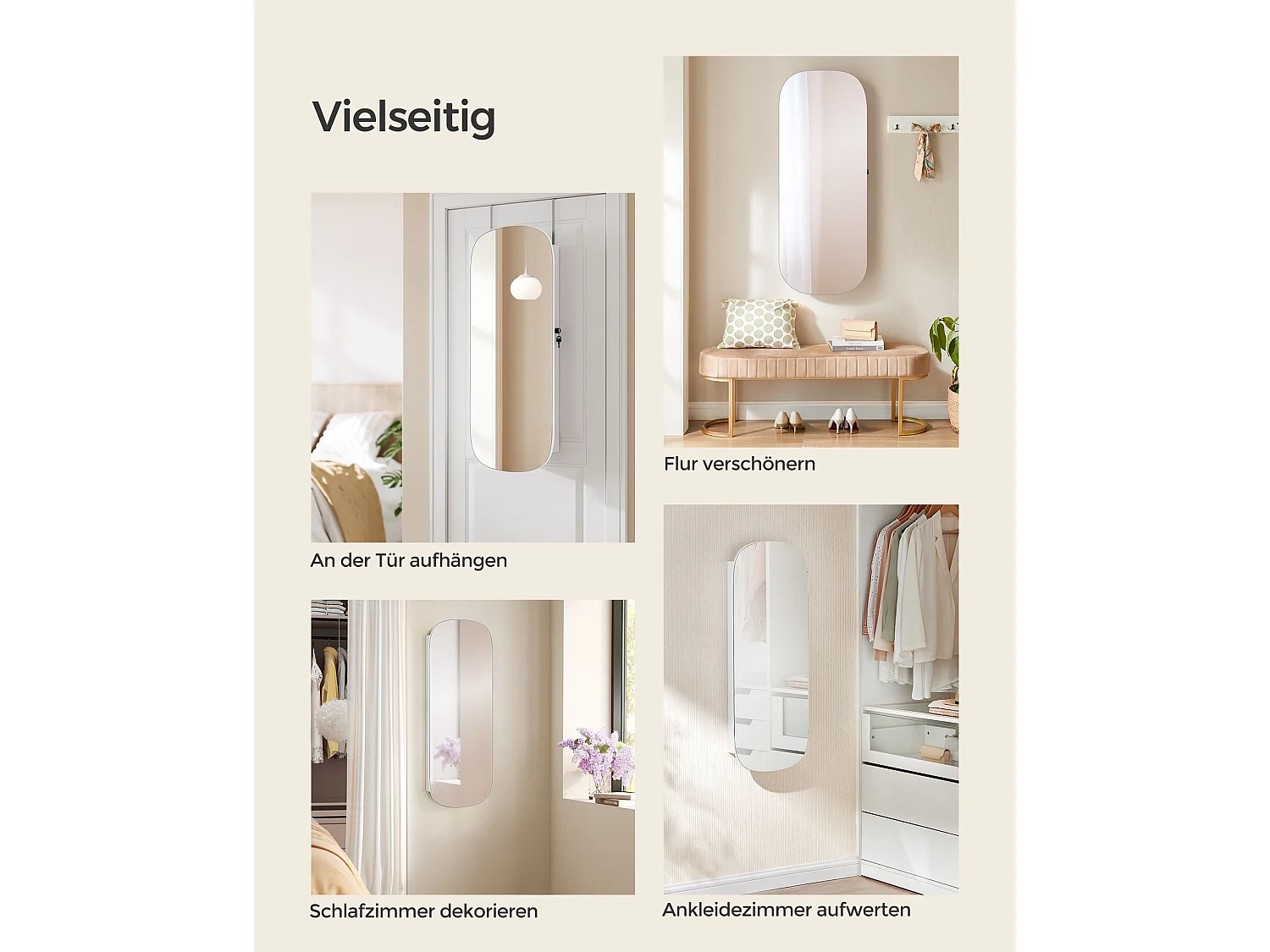 SONGMICS Mirror with Storage, LED Mirror Jewellery Cabinet Wall/Door Mounted, Lockable Rounded Wide Mirror Cabinet, with Interior Mirror, 10 x 42 x 108 cm, White
