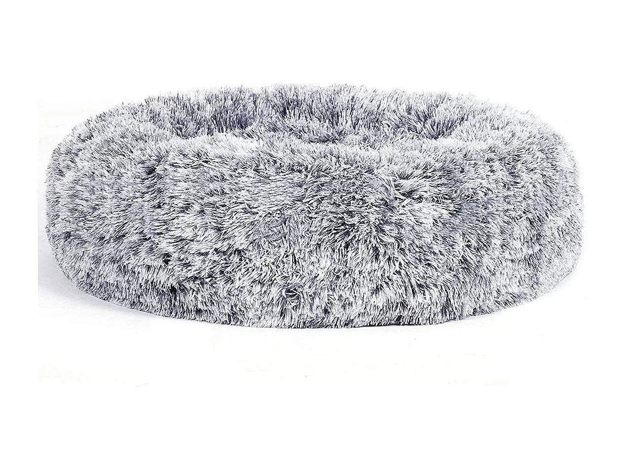 FEANDREA Hundebett, Donut-Katzenbett, flauschiges Beruhigungsbett für Haustiere mit abnehmbarem, waschbarem Bezug, weicher Langplüsch, 60 cm, grau