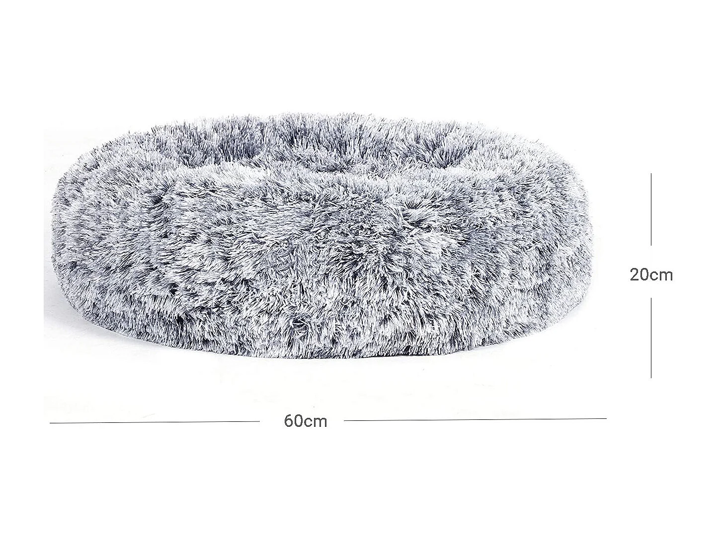 FEANDREA Hundebett, Donut-Katzenbett, flauschiges Beruhigungsbett für Haustiere mit abnehmbarem, waschbarem Bezug, weicher Langplüsch, 60 cm, grau