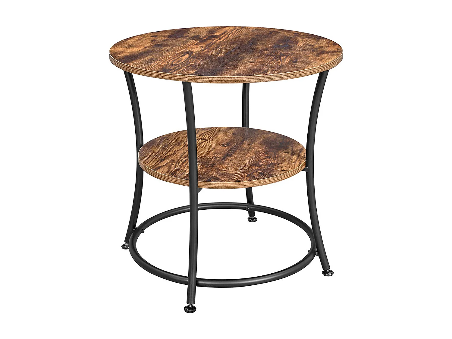 VASAGLE Side Table Round, End Table with 2 Shelves, Living Room, Bedroom, Easy Assembly, Metal, Industrial Design, Rustic Brown LET56BX