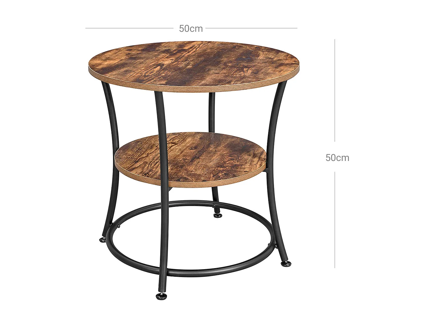 VASAGLE Side Table Round, End Table with 2 Shelves, Living Room, Bedroom, Easy Assembly, Metal, Industrial Design, Rustic Brown LET56BX
