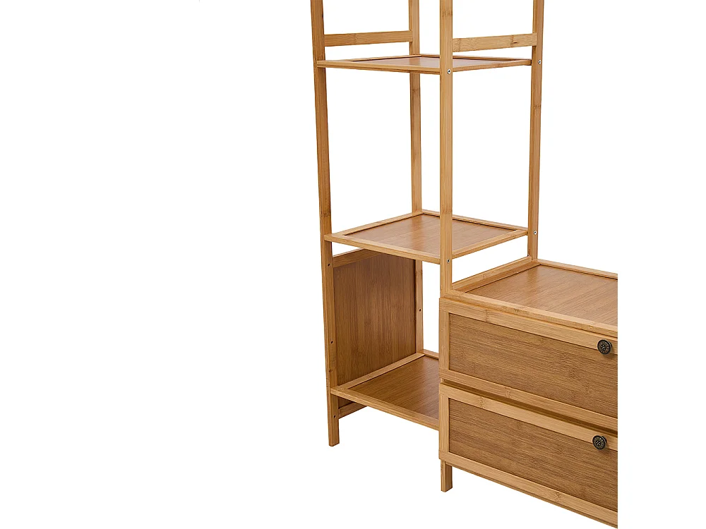 101cm Wooden Coat Rack with Cabinets, Hooks & Side Shelves - Natural