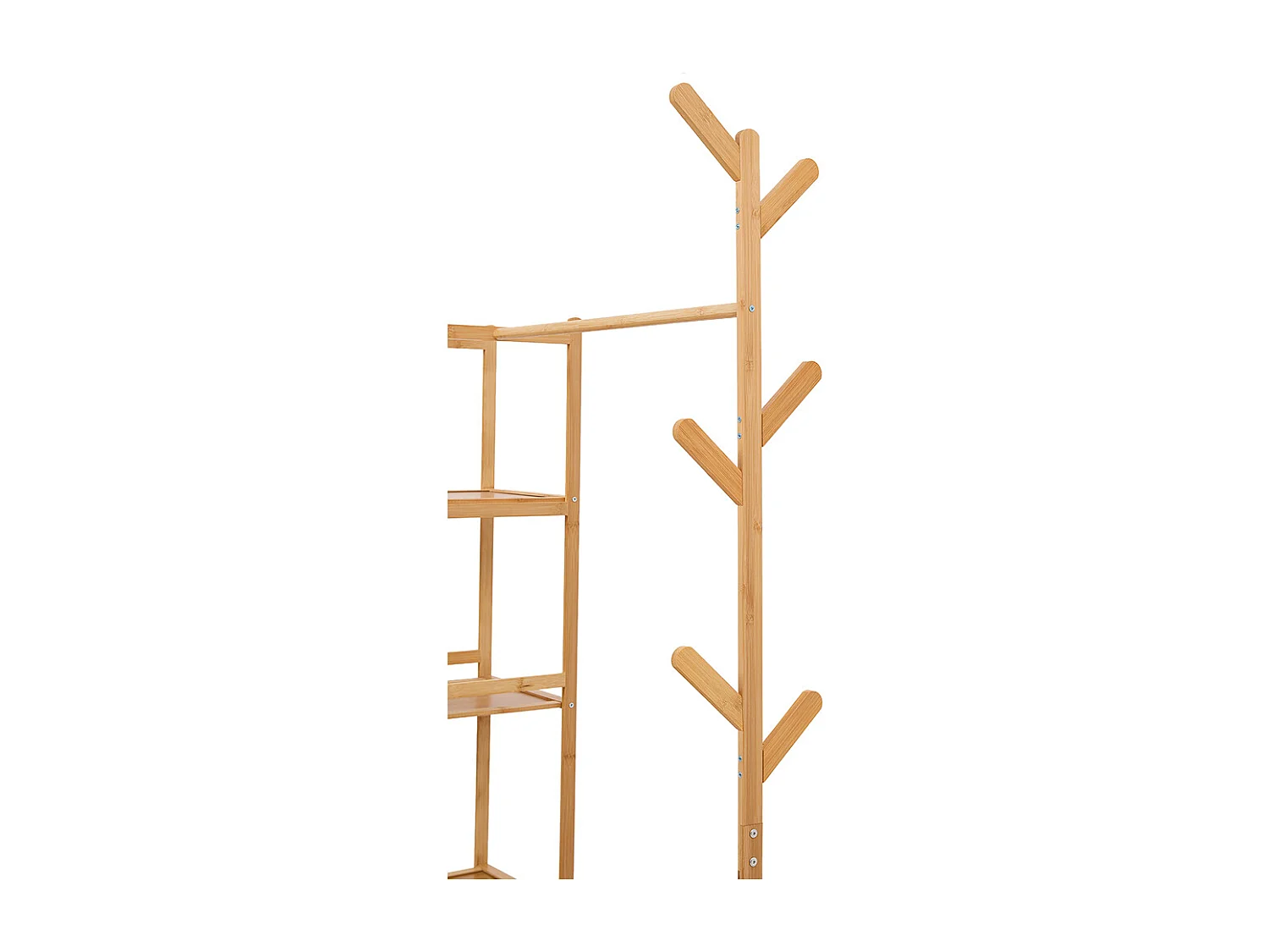 101cm Wooden Coat Rack with Cabinets, Hooks & Side Shelves - Natural