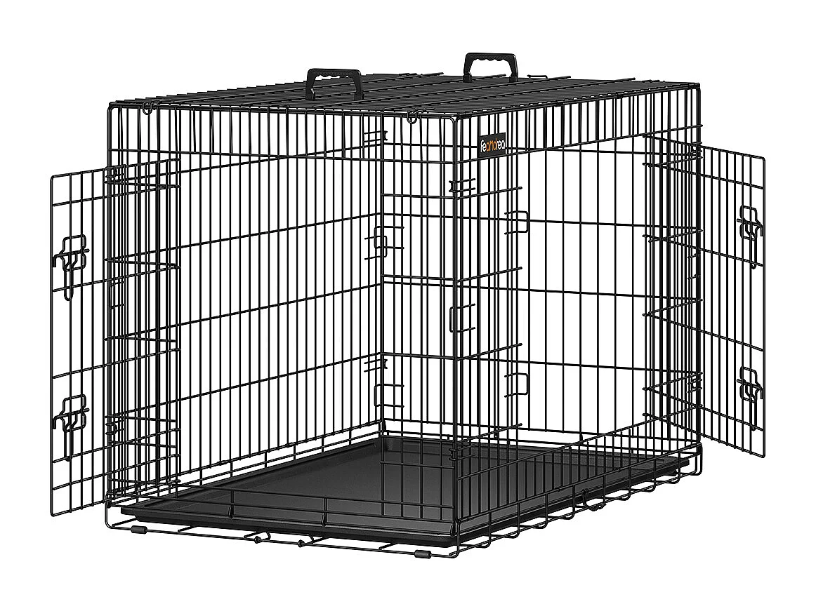 FEANDREA Hundekasse, sammenklappelig, 107 cm, 2 døre, XL, sort PPD42H
