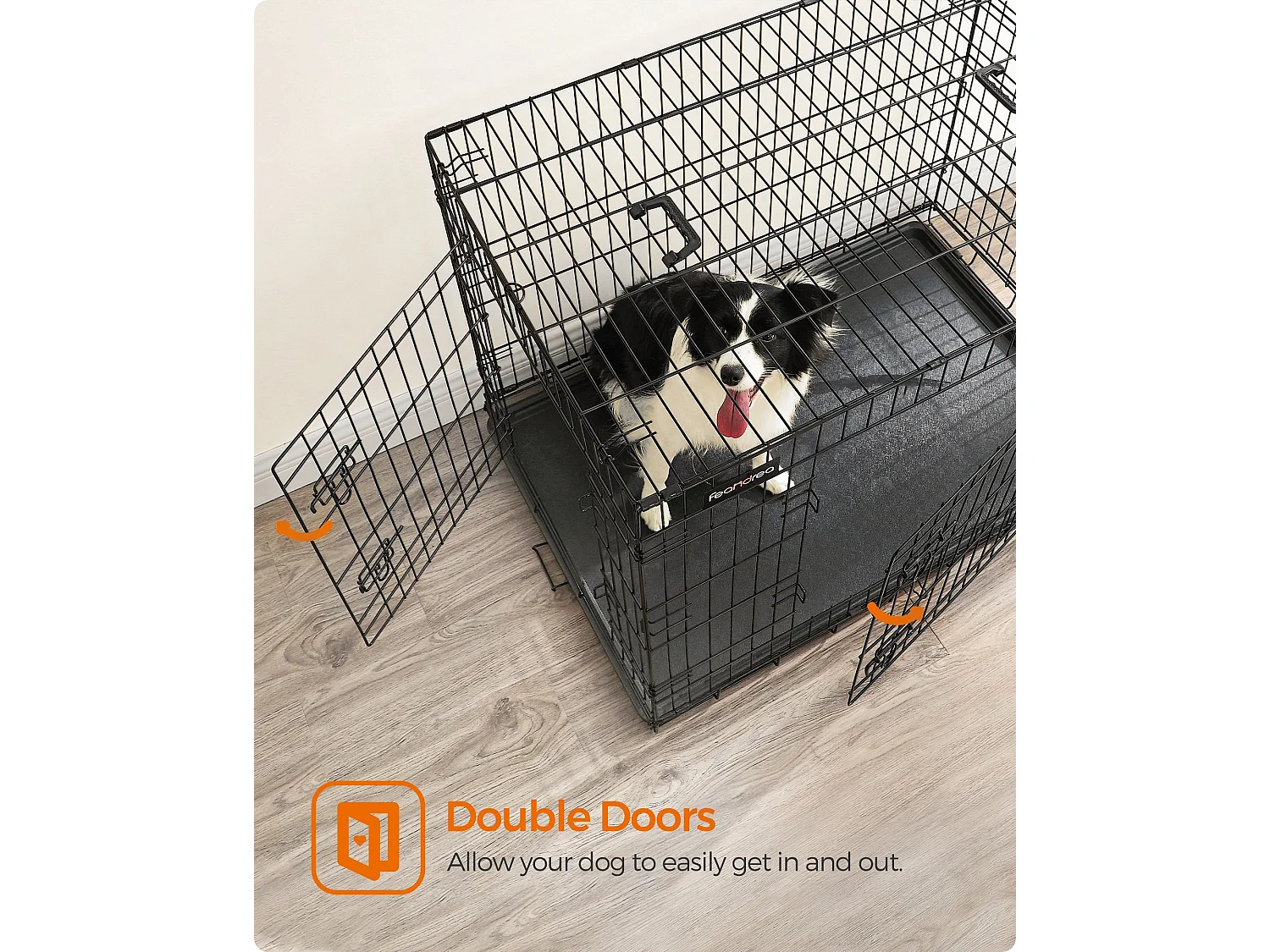 FEANDREA Hundekasse, sammenklappelig, 107 cm, 2 døre, XL, sort PPD42H