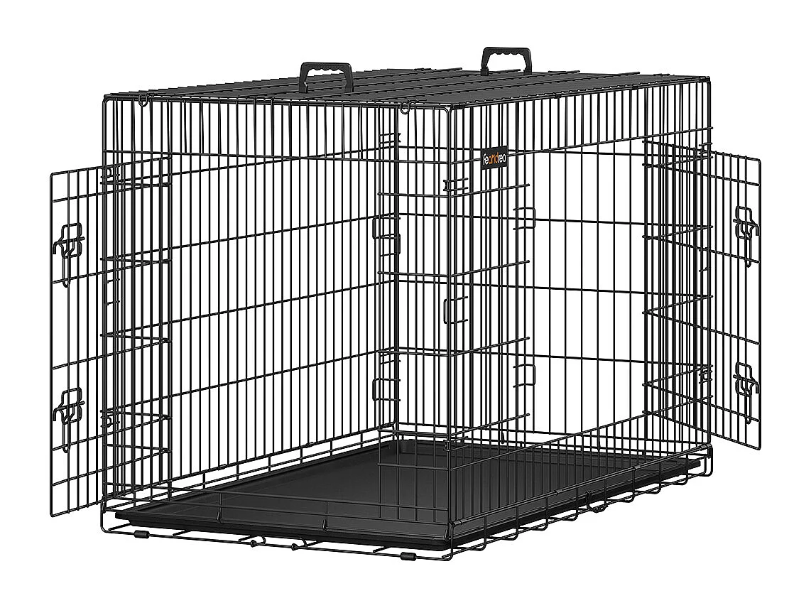 FEANDREA Hundekasse, sammenklappelig, 122 cm lang, 2 døre, XXL, sort PPD48H