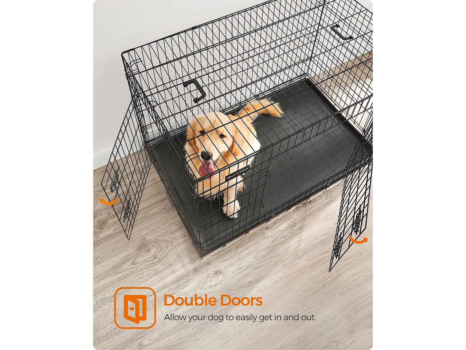 FEANDREA Hundekasse, sammenklappelig, 122 cm lang, 2 døre, XXL, sort PPD48H