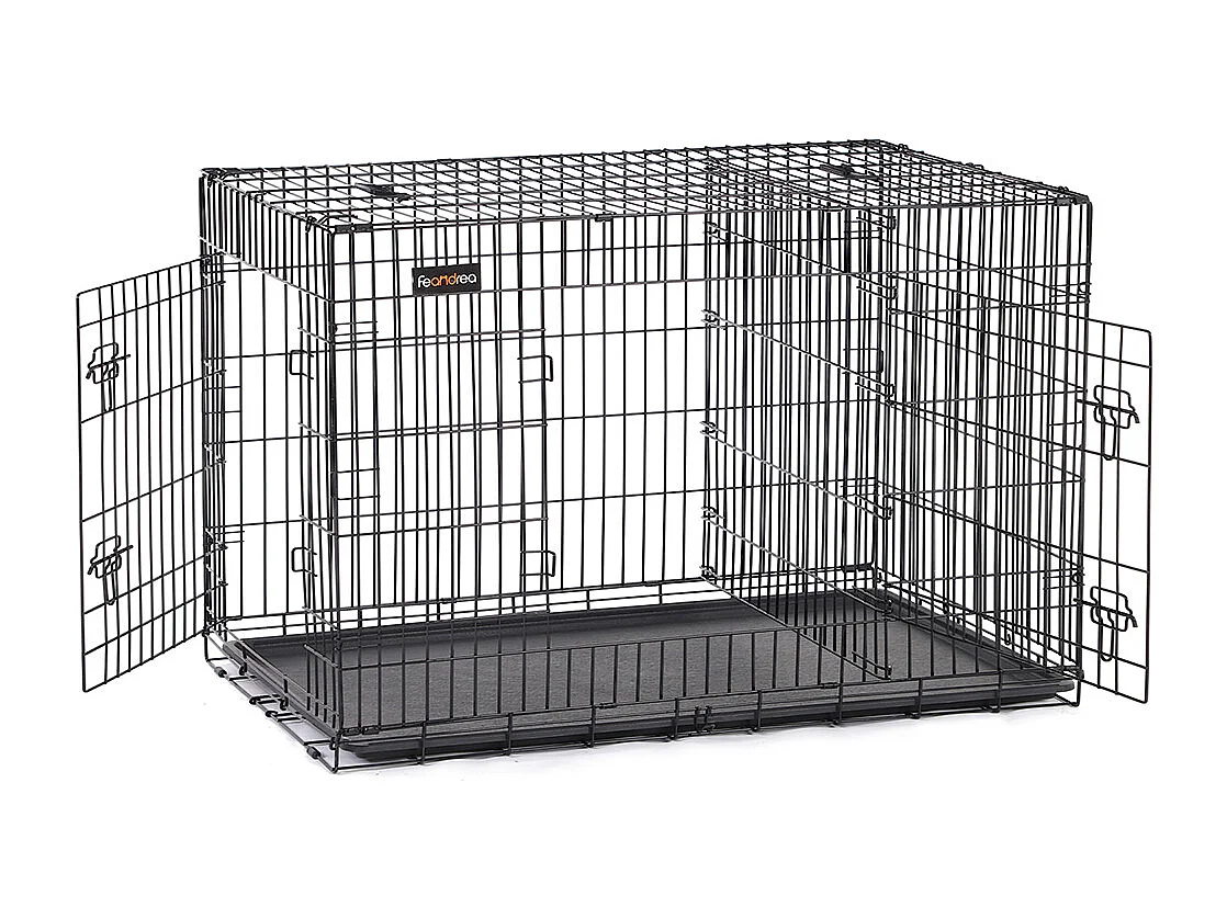 FEANDREA Hundebur, Hundekasse med 2 døre, 122 x 74,5 x 80,5 cm, Sort PPD48BK
