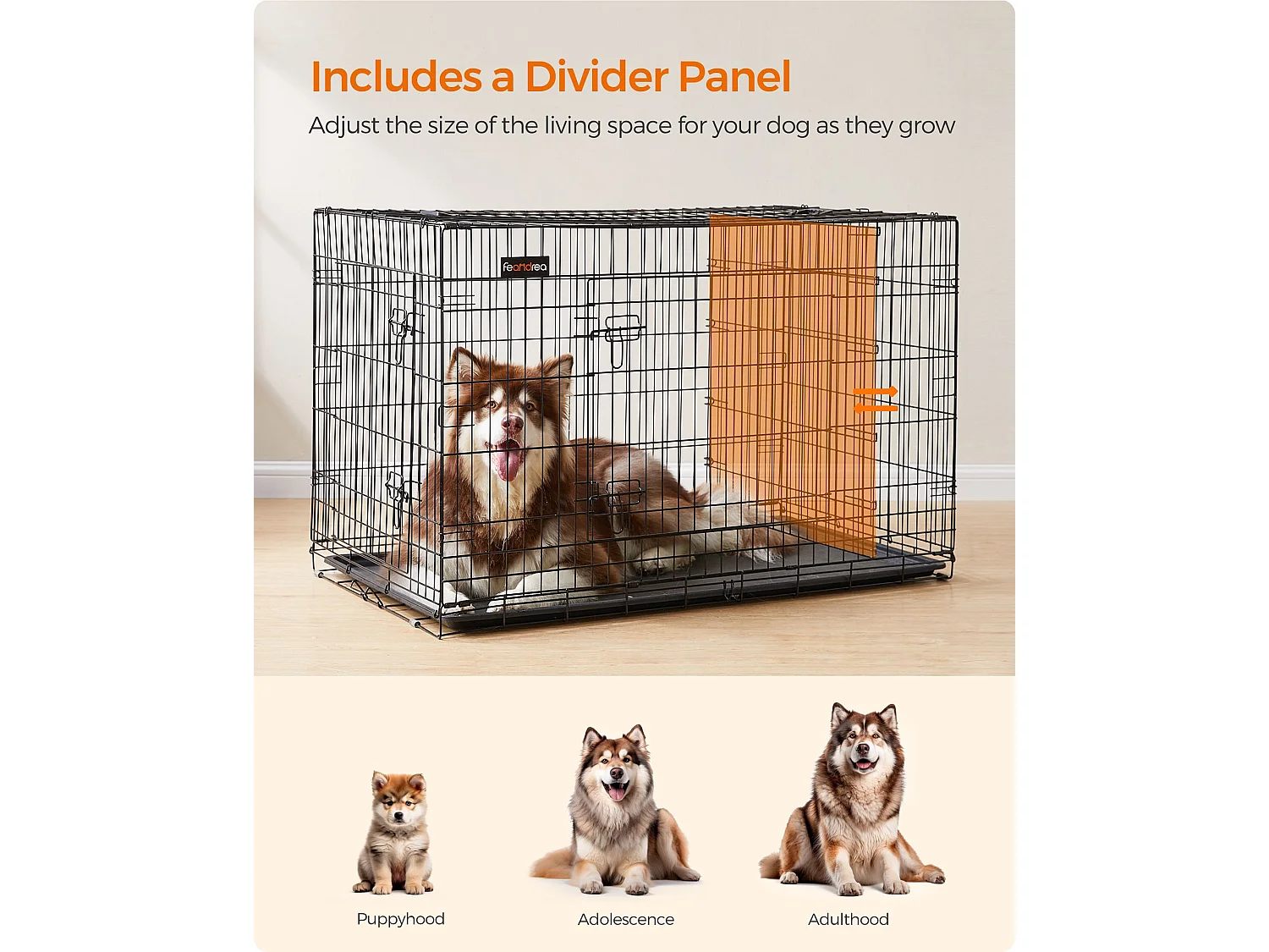 FEANDREA Hundebur, Hundekasse med 2 døre, 122 x 74,5 x 80,5 cm, Sort PPD48BK