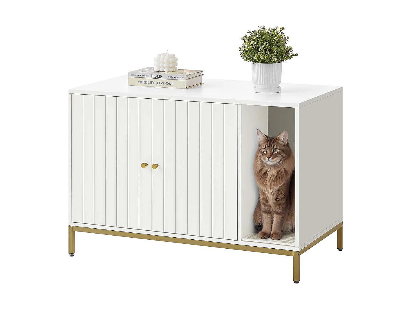 Kattebakkekabinet med kradsemåtte 90 x 48 x 61,5 cm hvidguldfarvet