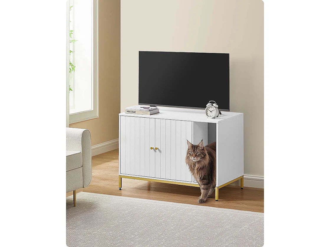 Kattebakkekabinet med kradsemåtte 90 x 48 x 61,5 cm hvidguldfarvet