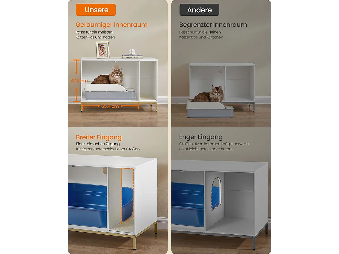 Kattebakkekabinet med kradsemåtte 90 x 48 x 61,5 cm hvidguldfarvet