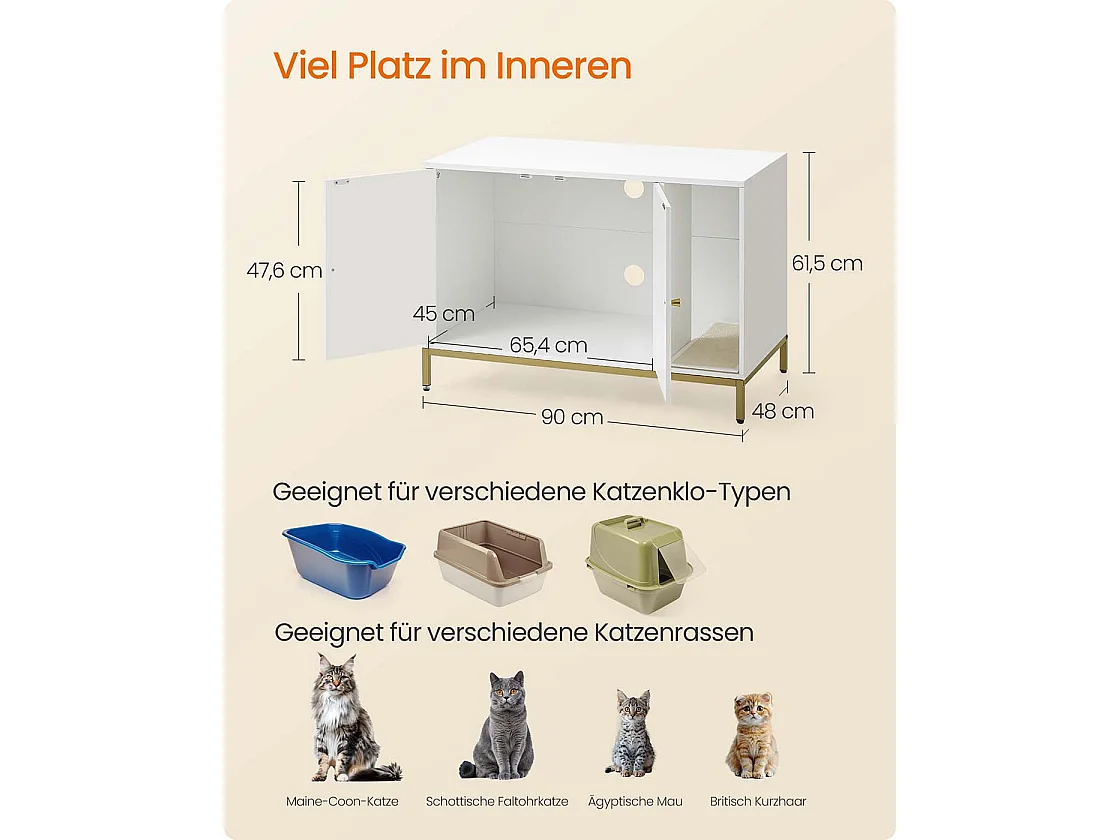 Kattebakkekabinet med kradsemåtte 90 x 48 x 61,5 cm hvidguldfarvet