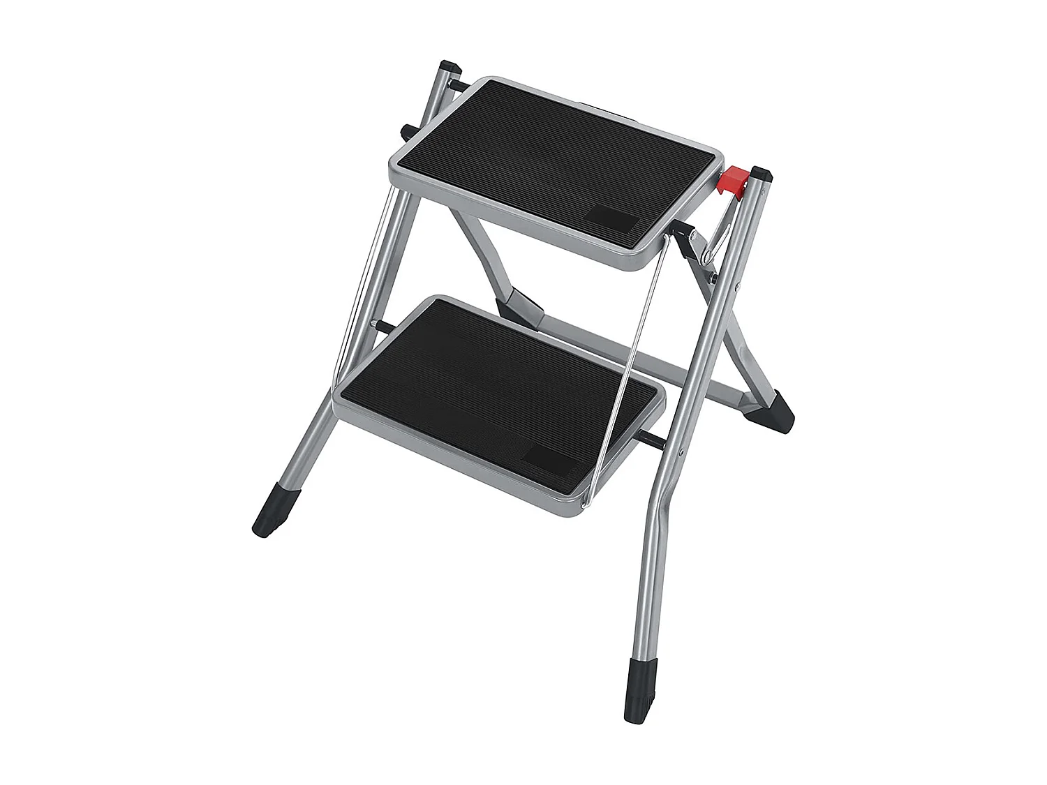 SONGMICS 2-Stufen-Leiter, Klappleiter, 20 cm breite Stufen mit rutschfestem Gummi überzogen, mit Handgriff, Max. Statische Belastung 150 kg, Stahl, Grau und