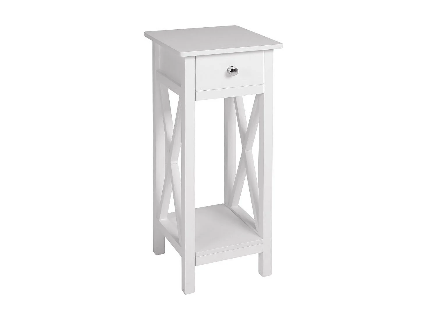 Wooden Console Table with X-Shaped Sides and Slim Drawer - White