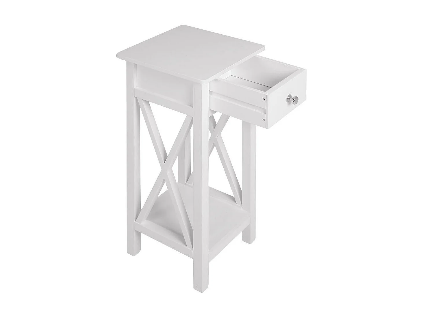 Wooden Console Table with X-Shaped Sides and Slim Drawer - White