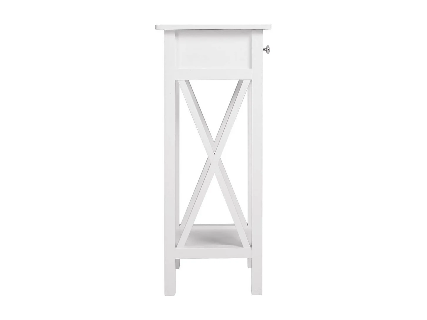 Wooden Console Table with X-Shaped Sides and Slim Drawer - White