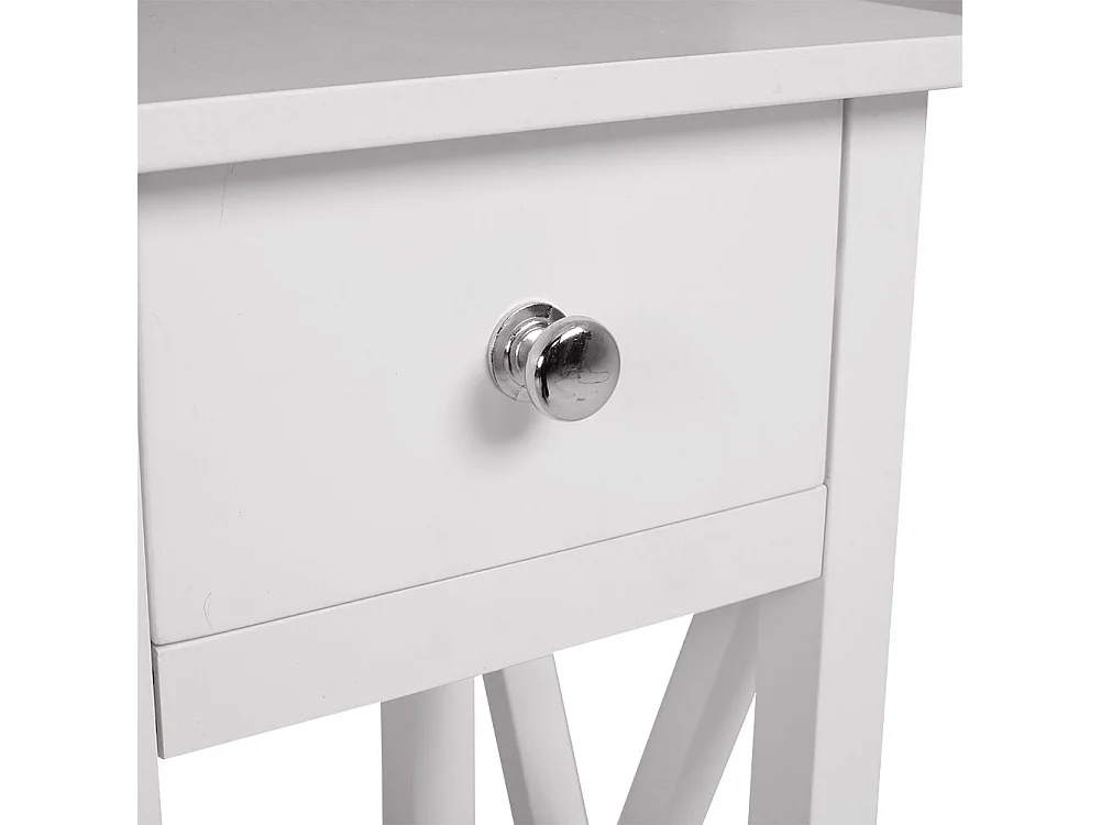 Wooden Console Table with X-Shaped Sides and Slim Drawer - White
