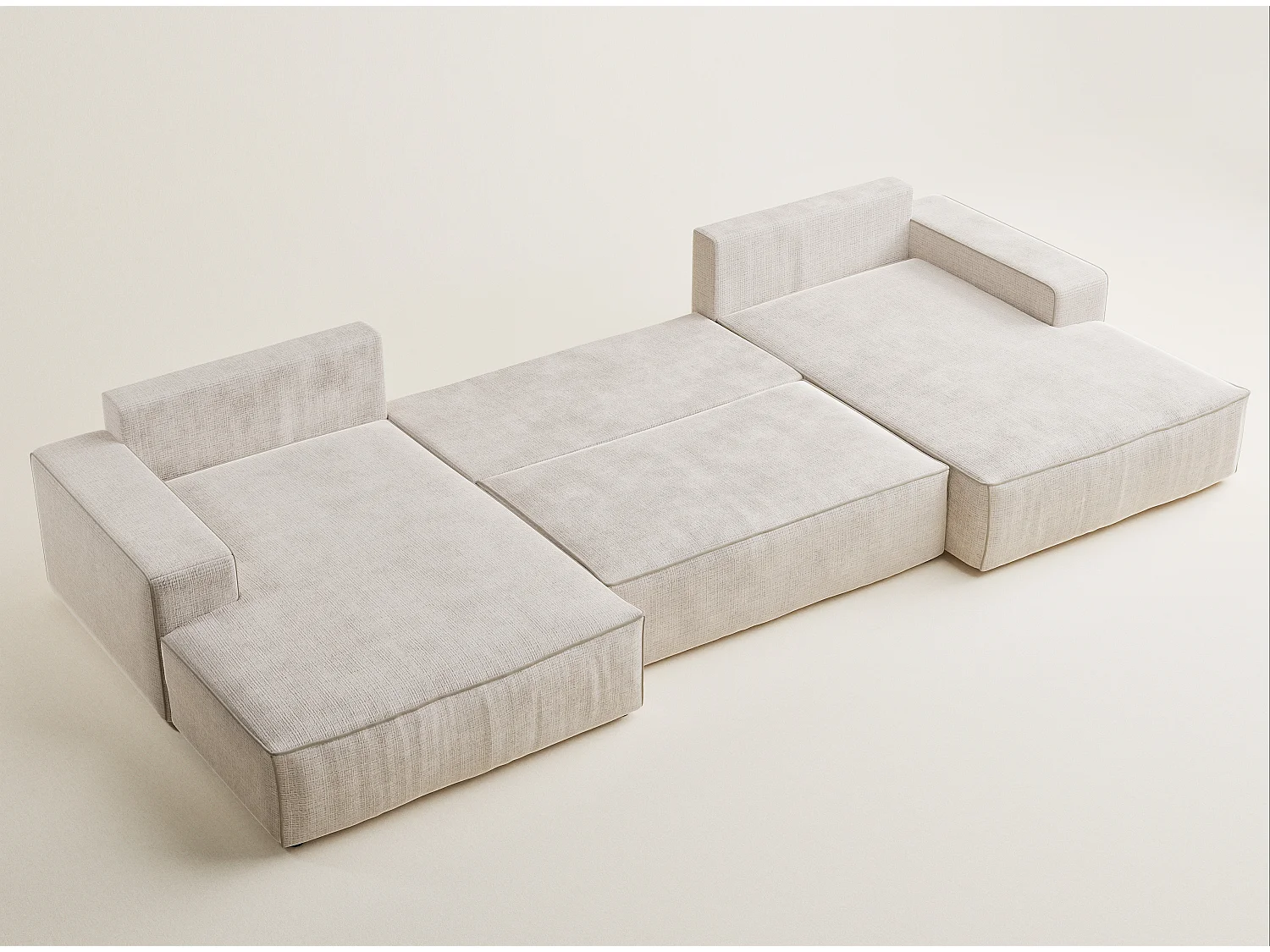 Canapé d'angle panoramique convertible en tissu chenille creme-beige DESEO