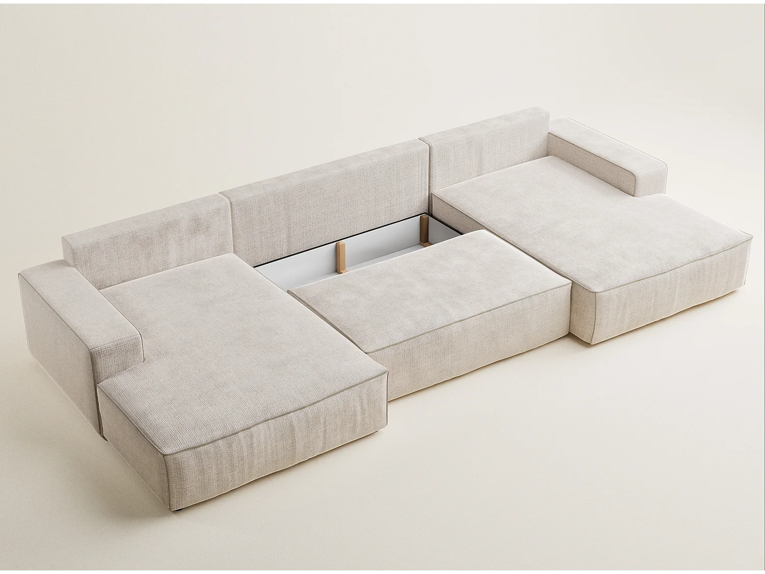 Canapé d'angle panoramique convertible en tissu chenille creme-beige DESEO