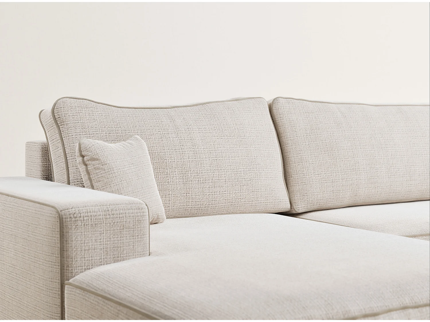 Canapé d'angle panoramique convertible en tissu chenille creme-beige DESEO