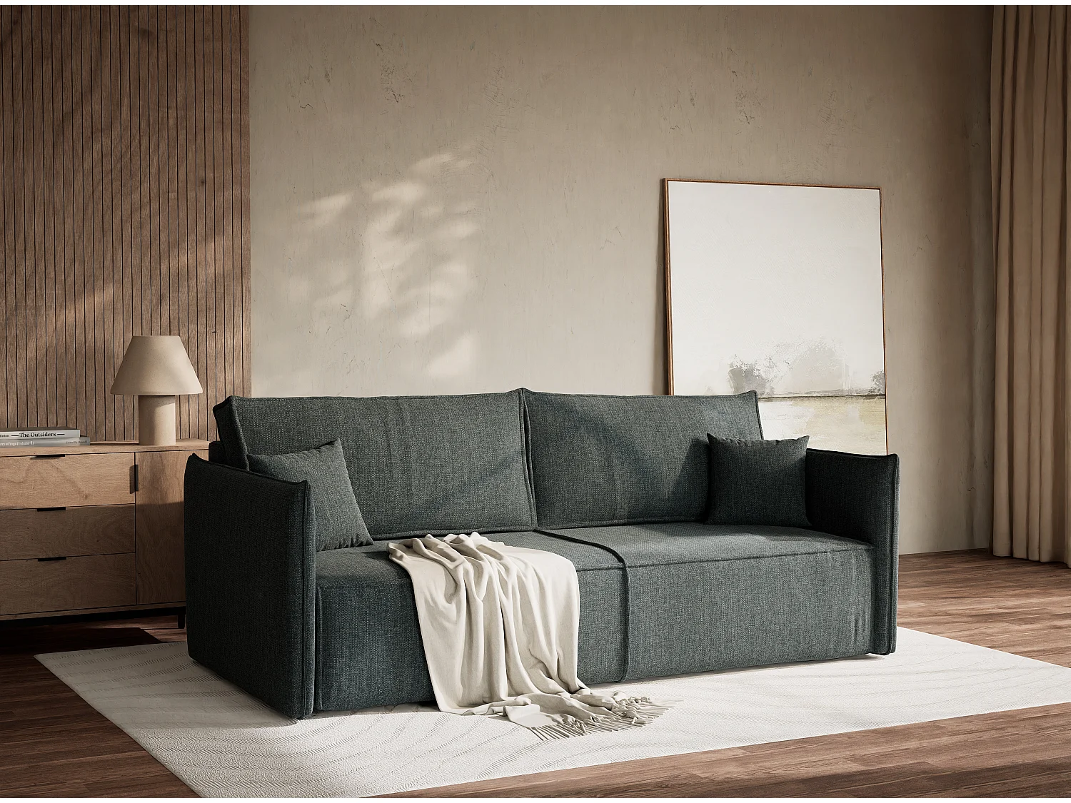 Sofa 3-Sitzer mit Schlaffunktion - Webstoff - blau - OBRA