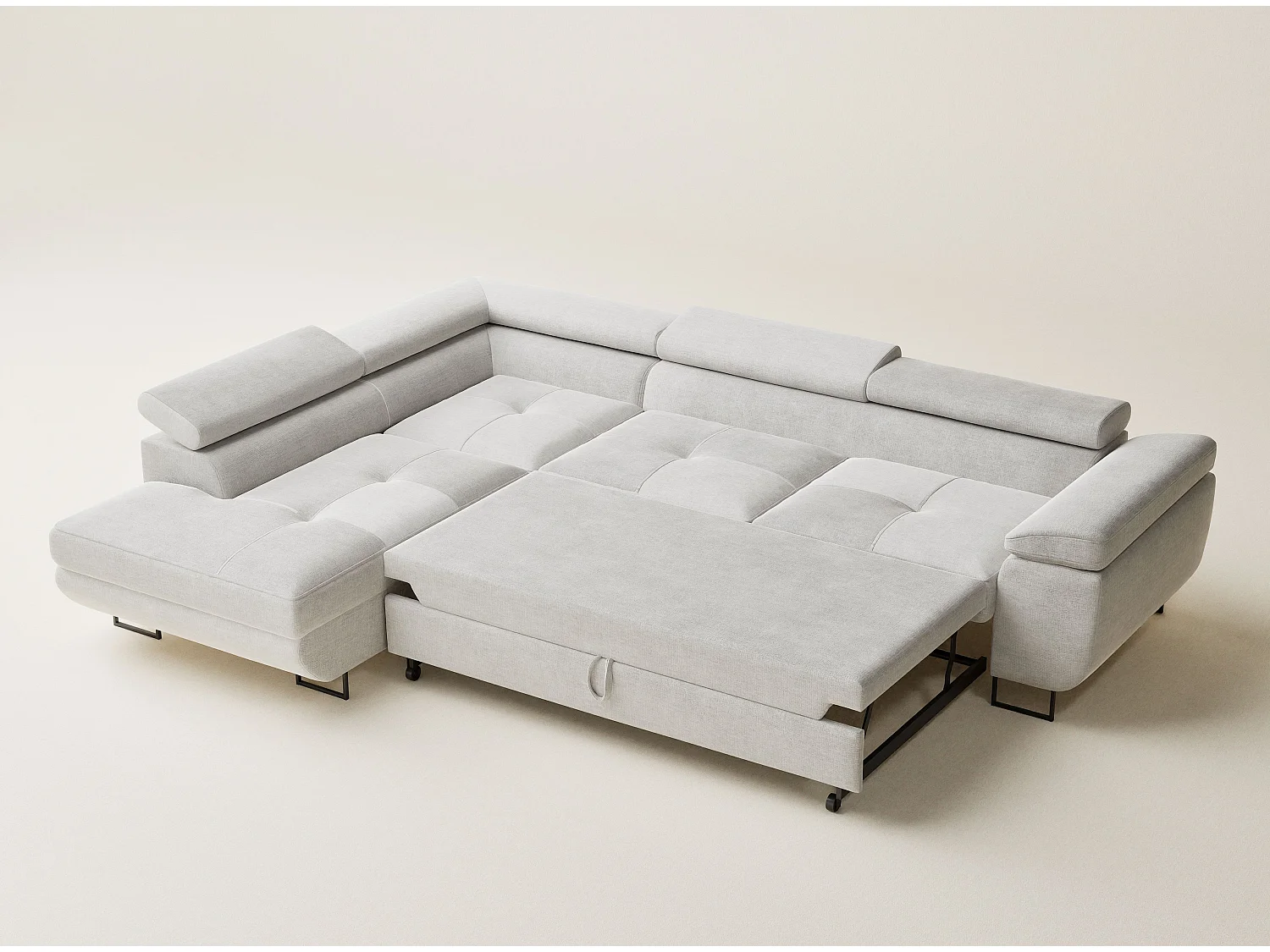 Canapé d'angle gauche convertible en tissu chenille beige gris CONCORD