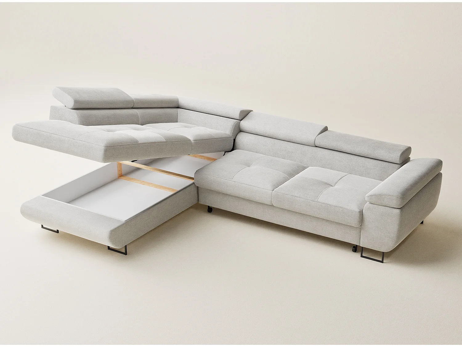 Canapé d'angle gauche convertible en tissu chenille beige gris CONCORD