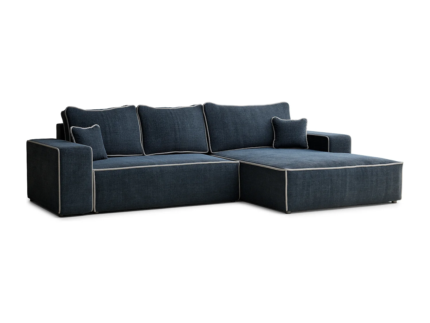 Canapé d'angle droit convertible en tissu chenille bleu foncé-gris MODO