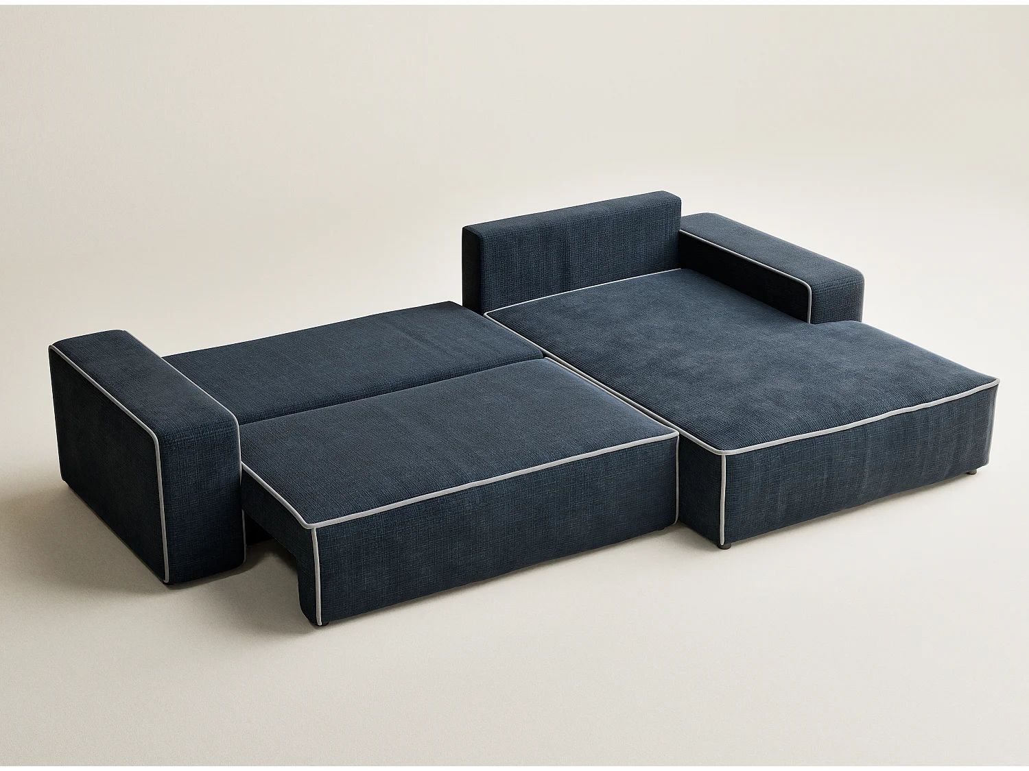 Canapé d'angle droit convertible en tissu chenille bleu foncé-gris MODO